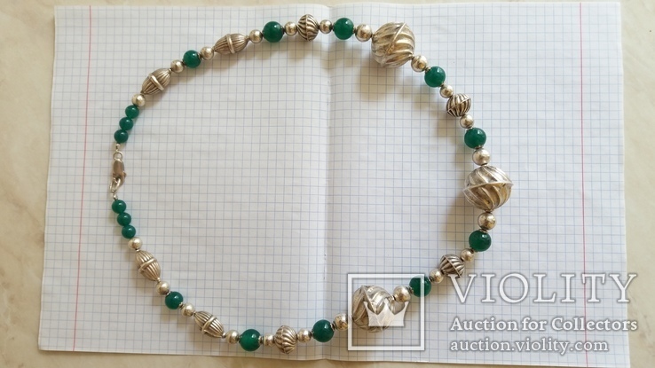 Ожерелье из серебра и зеленый агат. Италия, фото №5