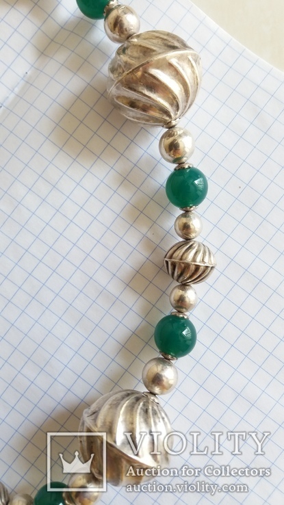 Ожерелье из серебра и зеленый агат. Италия, фото №6