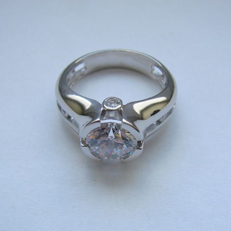 Серебряное кольцо с крупным камнем (engagement ring), фото №6