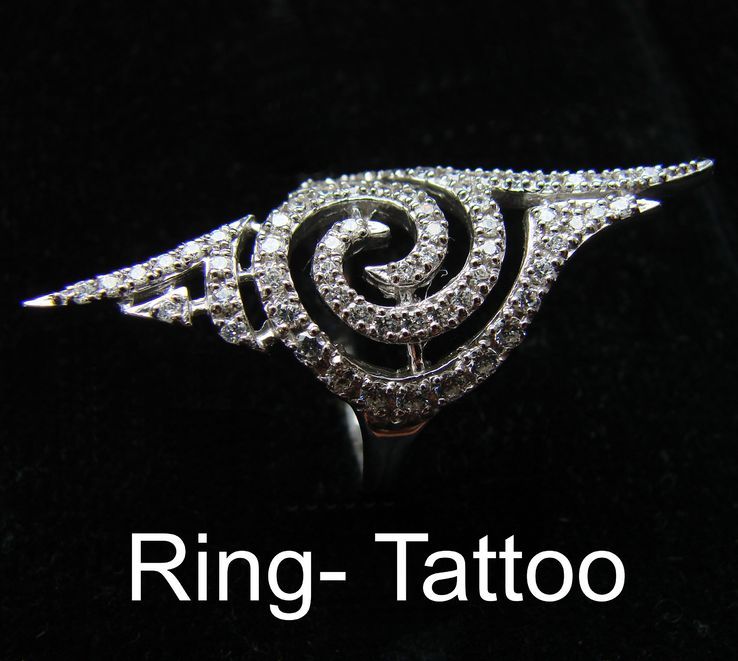 Кольцо сделанное в стилистике татуировки Серебро 925 камни CZ, фото №2