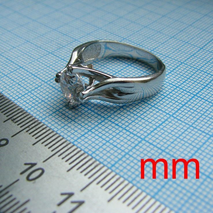 Серебряное кольцо с крупным одиночным камнем (engagement ring), фото №5