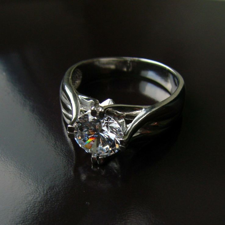 Серебряное кольцо с крупным одиночным камнем (engagement ring), numer zdjęcia 7