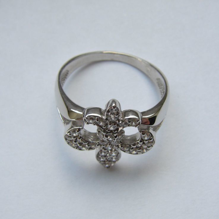 Кольцо с геральдической лилией Серебро 925 камни CZ, фото №7