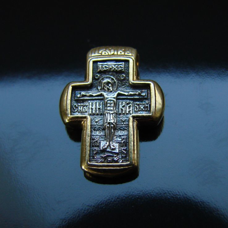 Небольшой Православный серебряный (925) крестик с позолотой, photo number 2