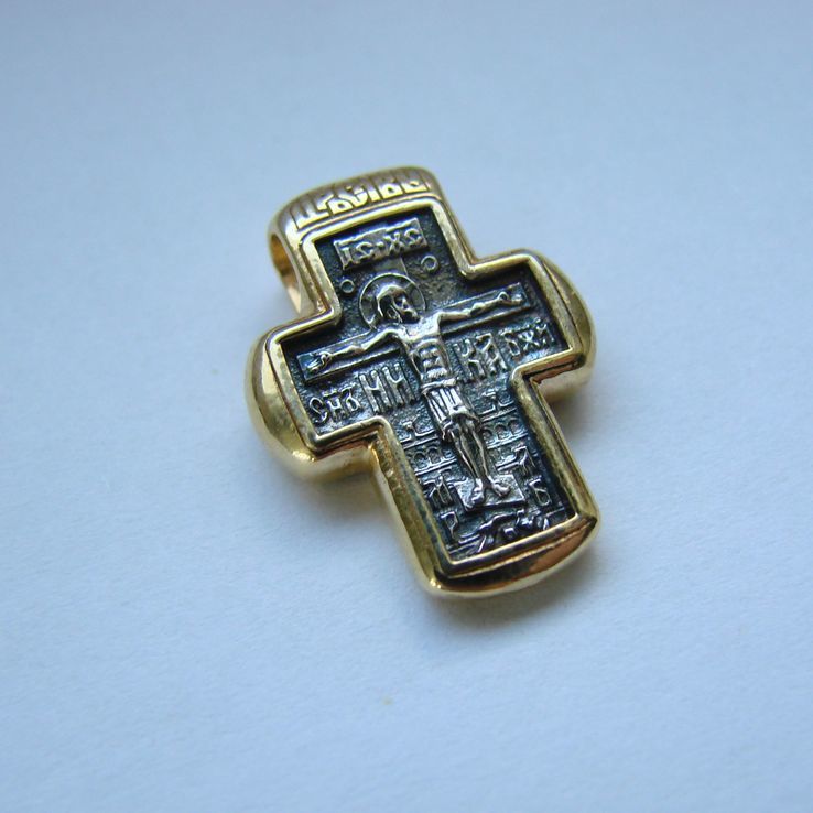 Небольшой Православный серебряный (925) крестик с позолотой, photo number 3