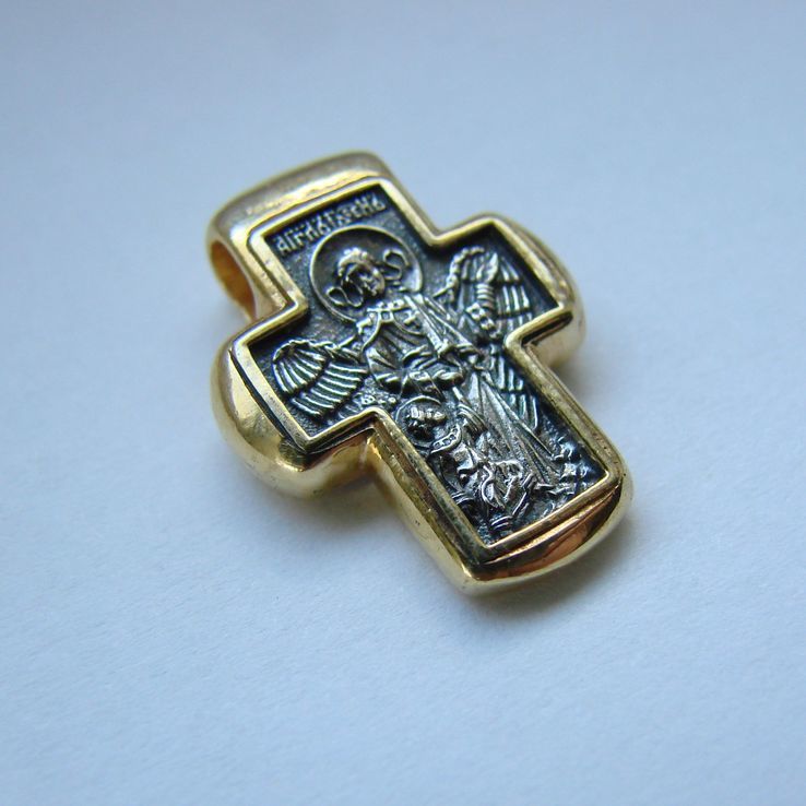 Небольшой Православный серебряный (925) крестик с позолотой, фото №6