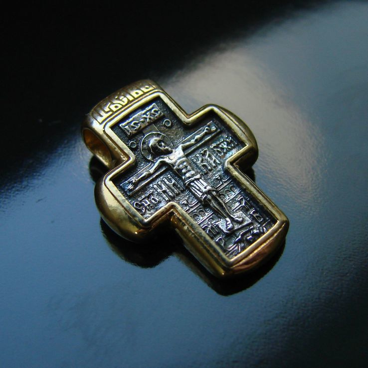 Небольшой Православный серебряный (925) крестик с позолотой, photo number 11