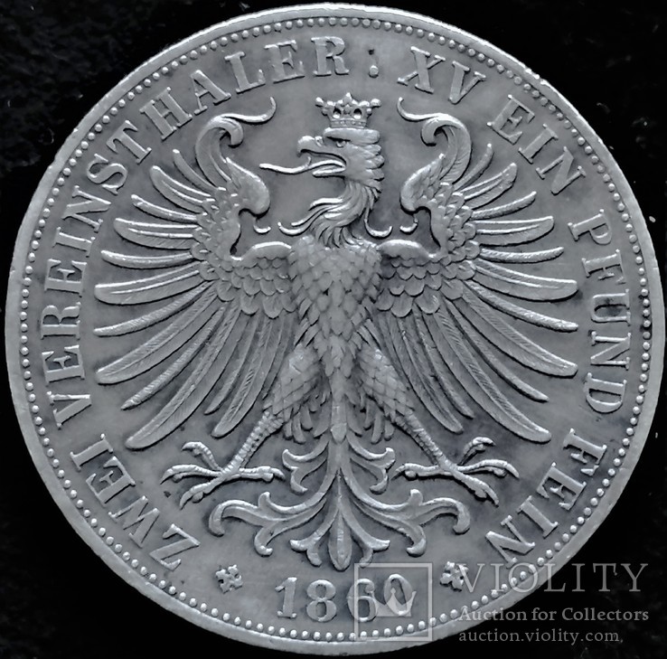 2 талера 1860 року, Франкфурт, срібло, фото №3