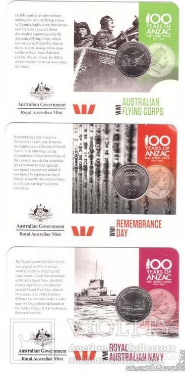 Australia Австралия-набор 14 монет x 20 Cents 2015 UNC WWI-100 Years of Anzac in folder, фото №2