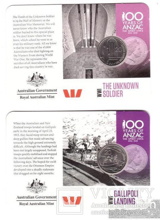 Australia Австралия-набор 14 монет x 20 Cents 2015 UNC WWI-100 Years of Anzac in folder, фото №3