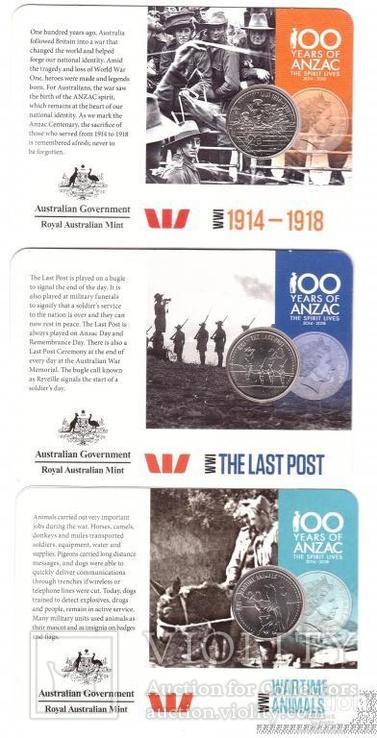 Australia Австралия-набор 14 монет x 20 Cents 2015 UNC WWI-100 Years of Anzac in folder, фото №4