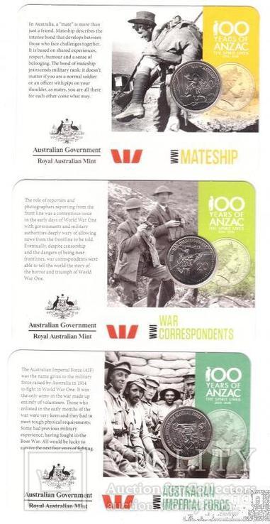 Australia Австралия-набор 14 монет x 20 Cents 2015 UNC WWI-100 Years of Anzac in folder, фото №5