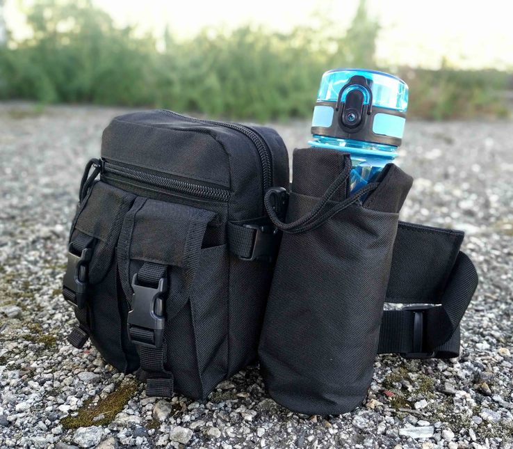 Универсальная тактическая сумка на пояс с карманом под бутылку (черная), фото №4