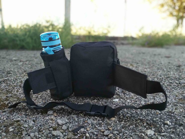 Универсальная тактическая сумка на пояс с карманом под бутылку (черная), фото №5