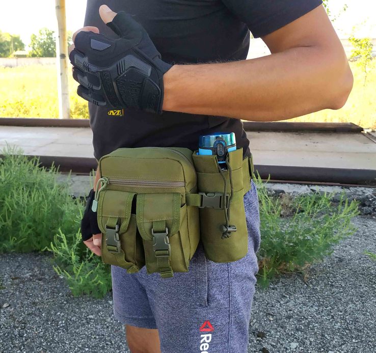 Универсальная тактическая сумка на пояс с карманом под бутылку (койот), фото №2