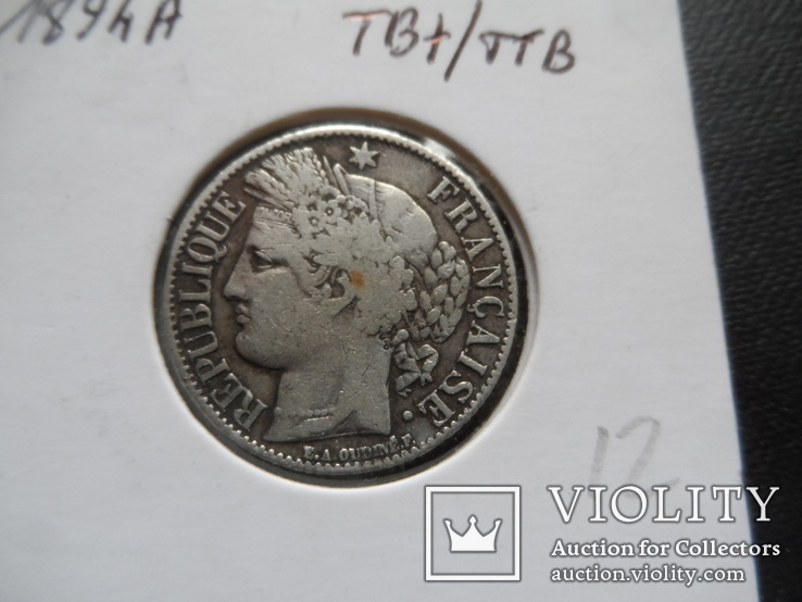 1 франк 1894 Франция  Церра серебро холдер 12~, фото №2