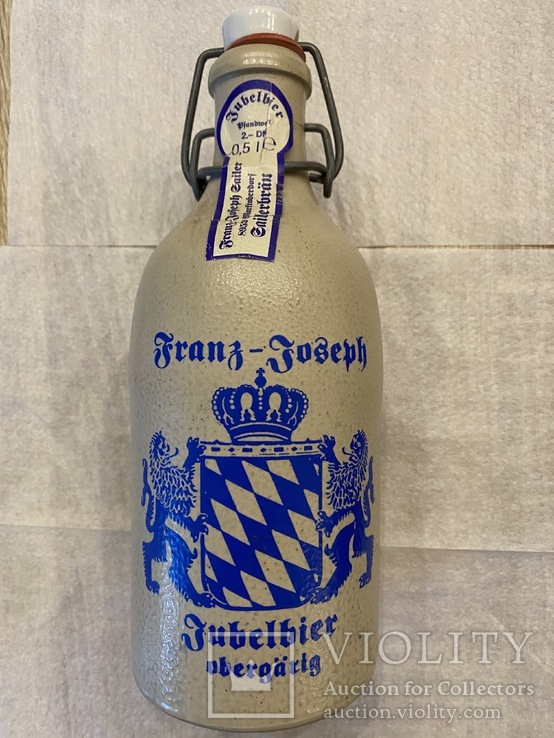 Пивная Бутылка Franz Joseph Jubelbier German Stoneware Beer Bottle with Porcelain Stopper, фото №2