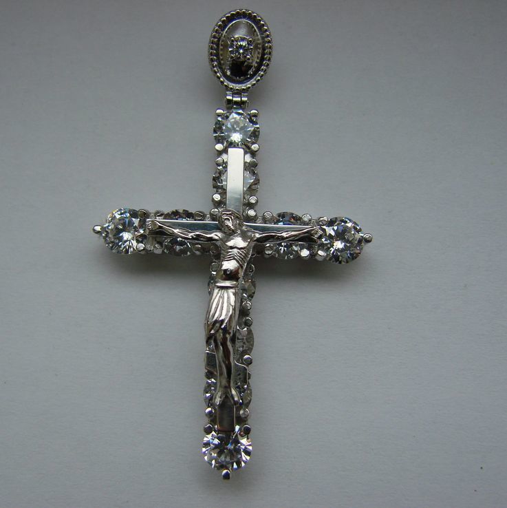 Серебряный 925 крест с фианитами (Cubic Zirconia), фото №4