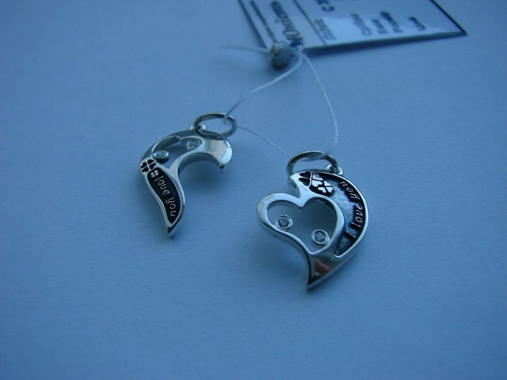 Парные кулоны две половинки сердца серебро(925), фото №5