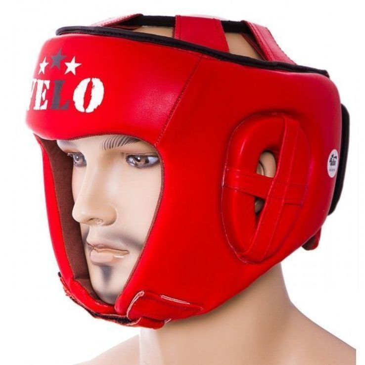 Шлем боксерский Velo AIBA, кожа, красный, фото №3