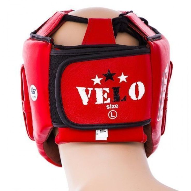 Шлем боксерский Velo AIBA, кожа, красный, фото №4