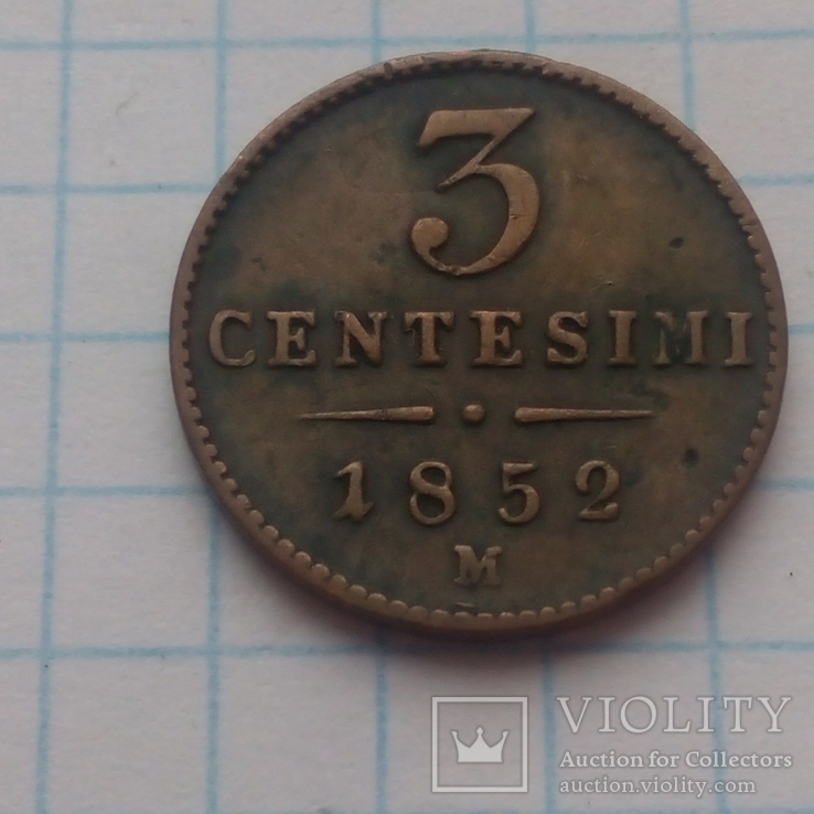 Монета "3 centesimi 1852".