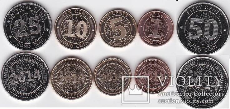 Zimbabwe Зимбабве - 1 + 5 + 10 + 25 + 50 Cents Bond Coin 2014 UNC набор 5 монет