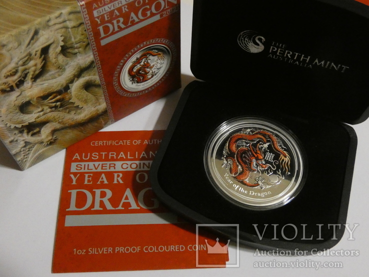 Австралия, Год Дракона - Красный Дракон, 2 Лунар - серебро 999, унция, PROOF