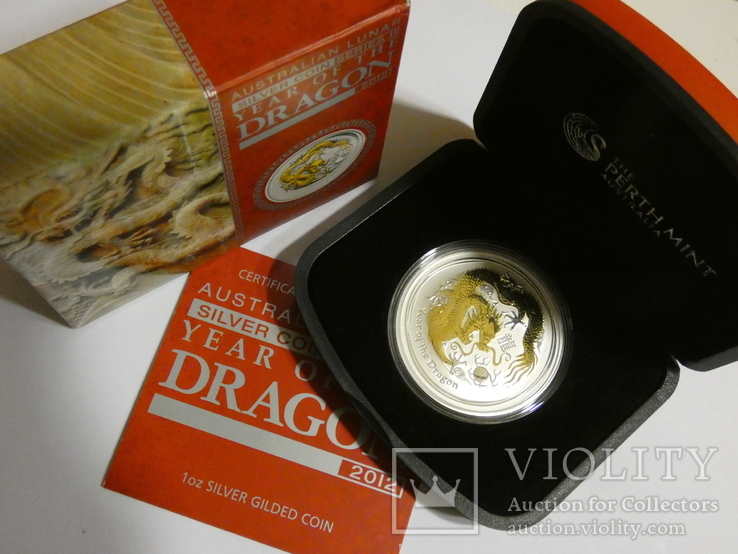 Австралия, Год Дракона - 2 Лунар - серебро 999 с позолотой, унция, 1 доллар