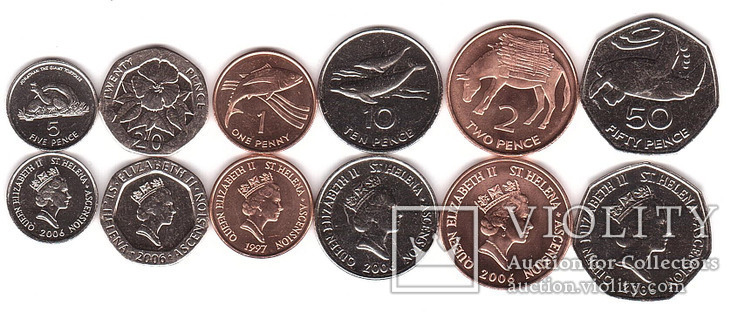 St. Helena О-ов Святой Елены - набор 6 монет 1 2 5 10 20 50 Pence 1997 - 2006 UNC