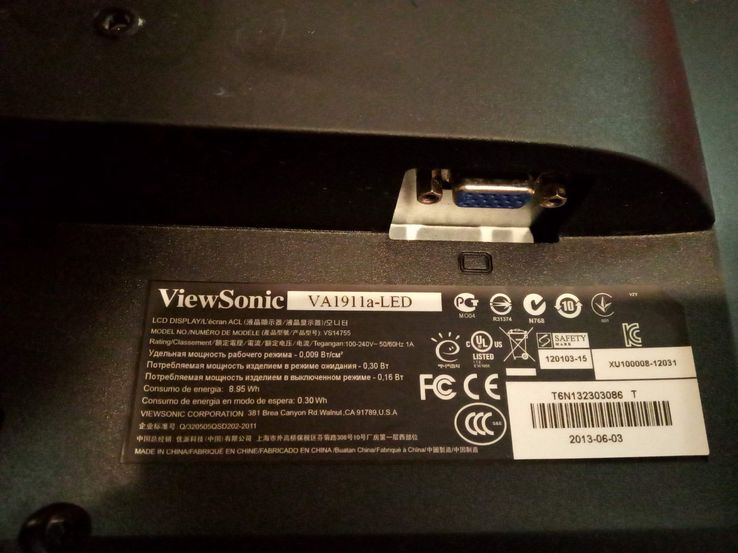19'' LED Монитор Wide ViewSonic VA1911a с кабелями, фото №6