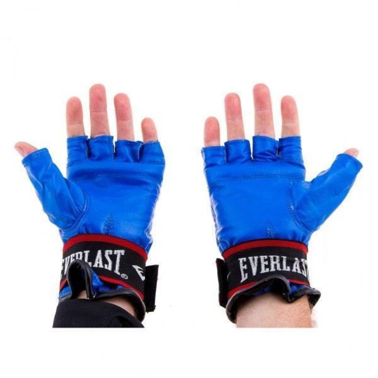 Перчатки шингарты Everlast, кожа, на липучке, синий, фото №3