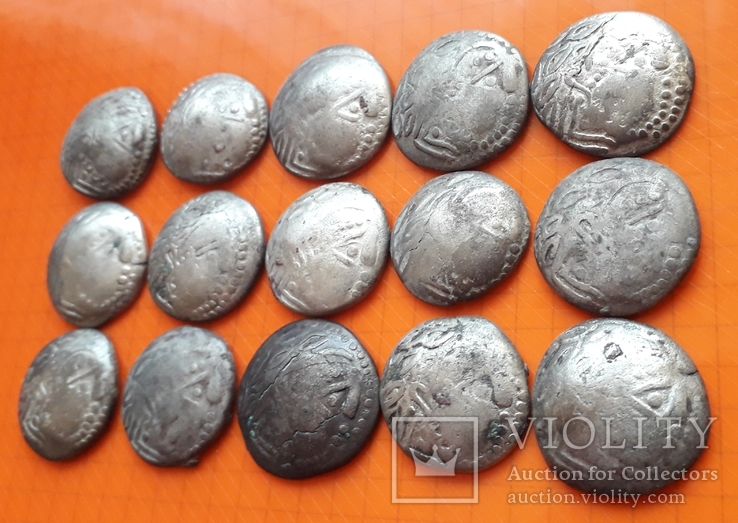 Кельтское подражание тетрадрахме Филиппа II Македонского серебро., фото №6