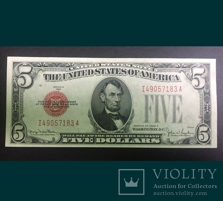 5 $ 1928 “Red seal” UNC!!!