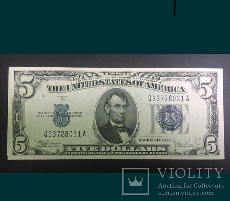 5 $ 1934 “silver certificate” UNC, фото №2