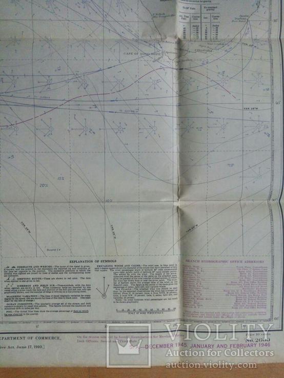 Навигационная карта погоды юга Атлантического океана 2600, 1945 г., фото №4