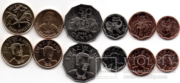 Swaziland Свазиленд - 6 монет 5 10 20 50 Cents 1 Lilangeni 2 Emalangeni 2007-2011 UNC