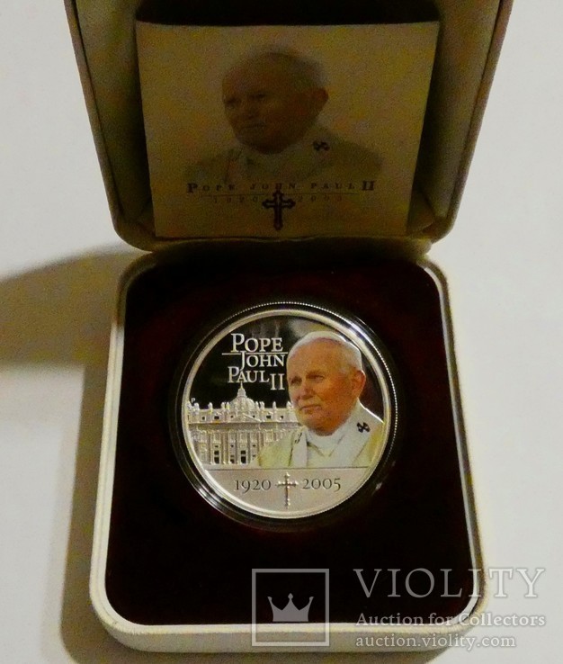 Папа Иоанн Павел II - серебро 999, унция, 1 доллар - ПОЛНЫЙ КОМПЛЕКТ, фото №2