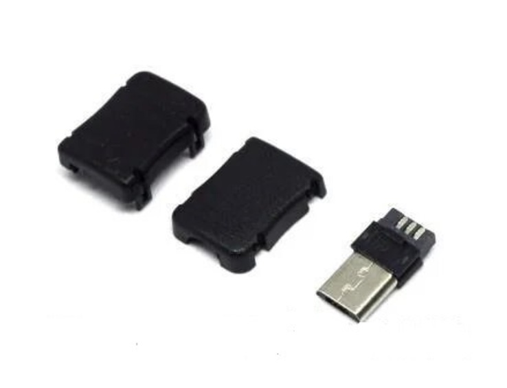 Штекер miсro USB под кабель, корпус пластик, черный
