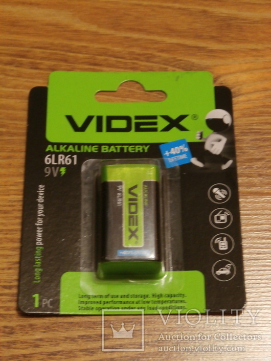 БАТАРЕЙКА VIDEX 6LR61, 9V (КРОНА) Алкалайн Alkaline