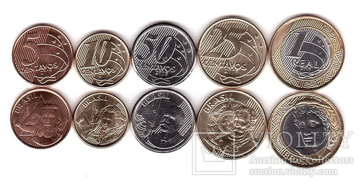 Brazil Бразилия - набор 5 монет 5 10 25 50 Centavos + 1 Real 2018