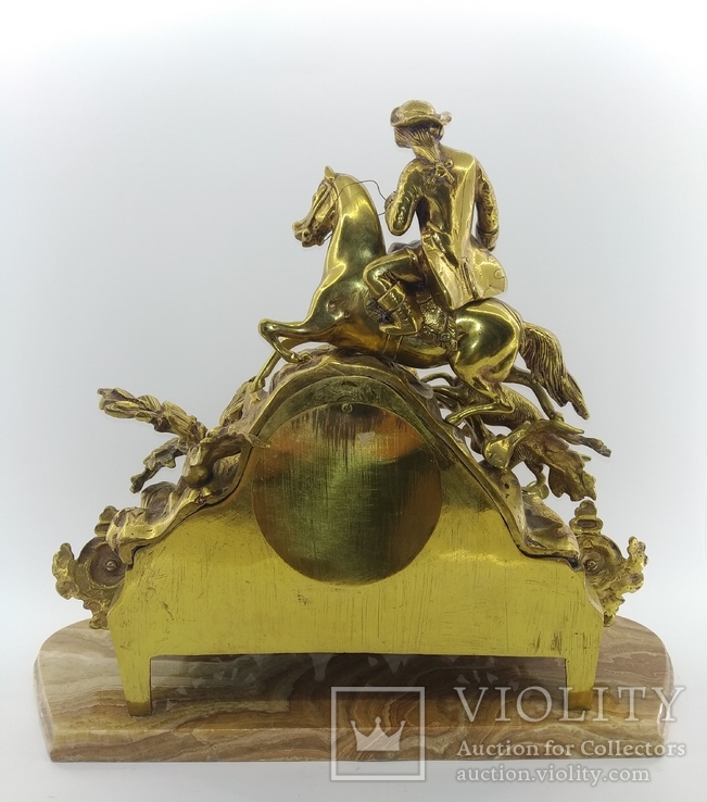 Вінтажний камінний годинник "Вершник на коні з собакою" на мармурі арт. 0306, фото №8