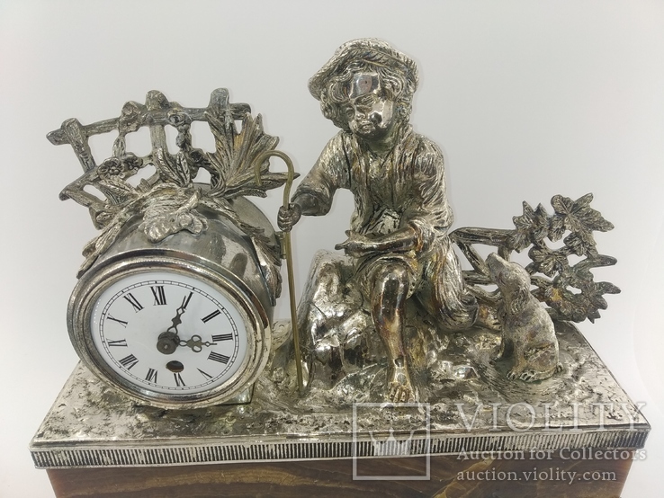 Механічний камінний годинник посріблений "Пастушок" арт. 0308, фото №4