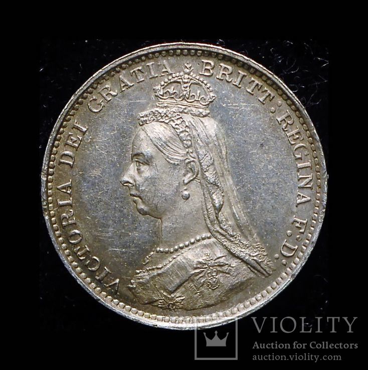Великобритания 3 пенса 1887 Unc серебро