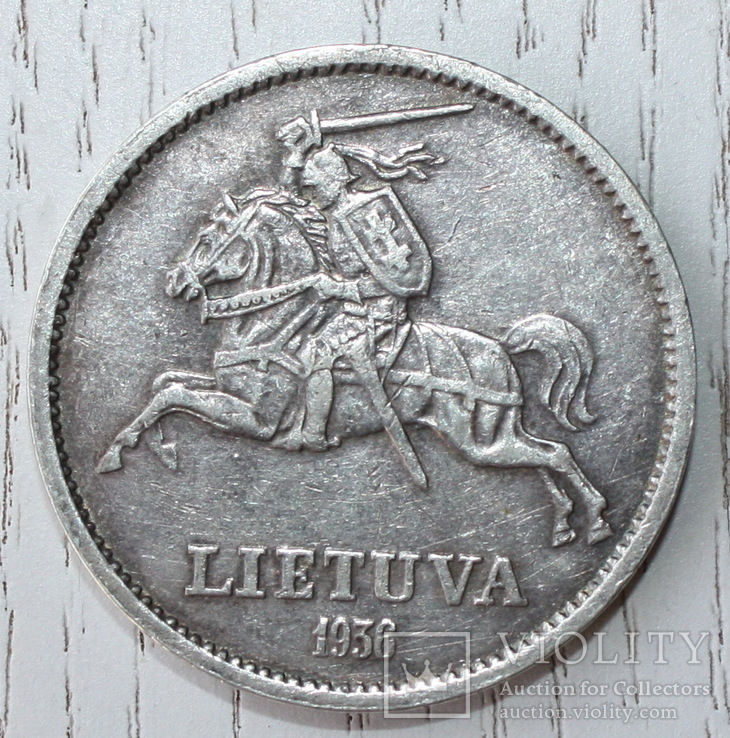 Монета Литва 10 лит Серебро 1936 года.