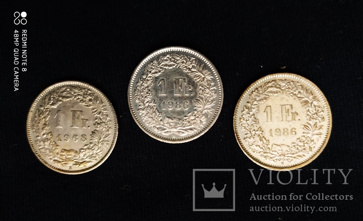 Монеты Швейцари, 1+1+1 франк 1986,1986,1968 гг.