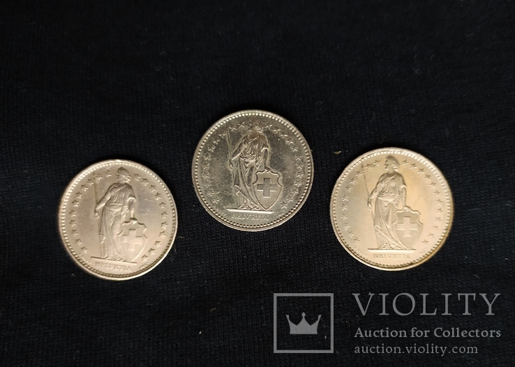 Монеты Швейцари, 1+1+1 франк 1986,1986,1968 гг., photo number 3