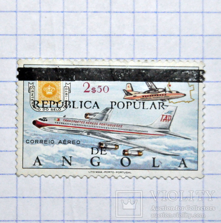 Марка с самолётом Angola, фото №2