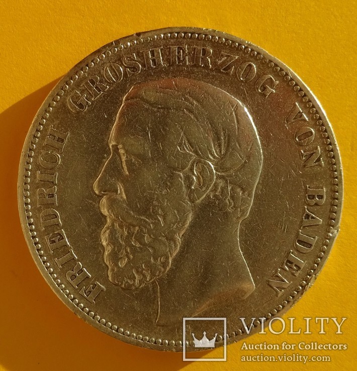 5 марок, 1875 год, G, Баден,, фото №3