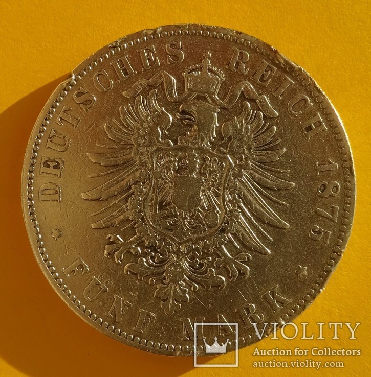 5 марок, 1875 год, G, Баден,, фото №4